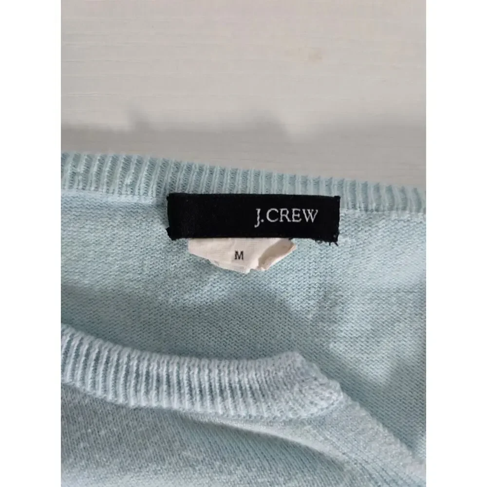J.Crew Womens Medium Blue Cotton Button Henley Long Knit Shirt Preppy Casual